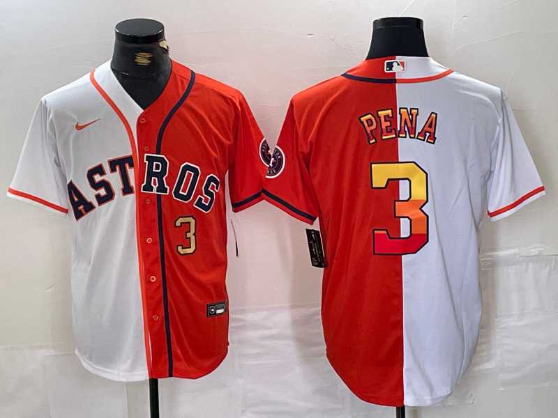 Mens Houston Astros #3 Jeremy Pena Number White Orange Split Stitched Baseball Jersey Dzhi